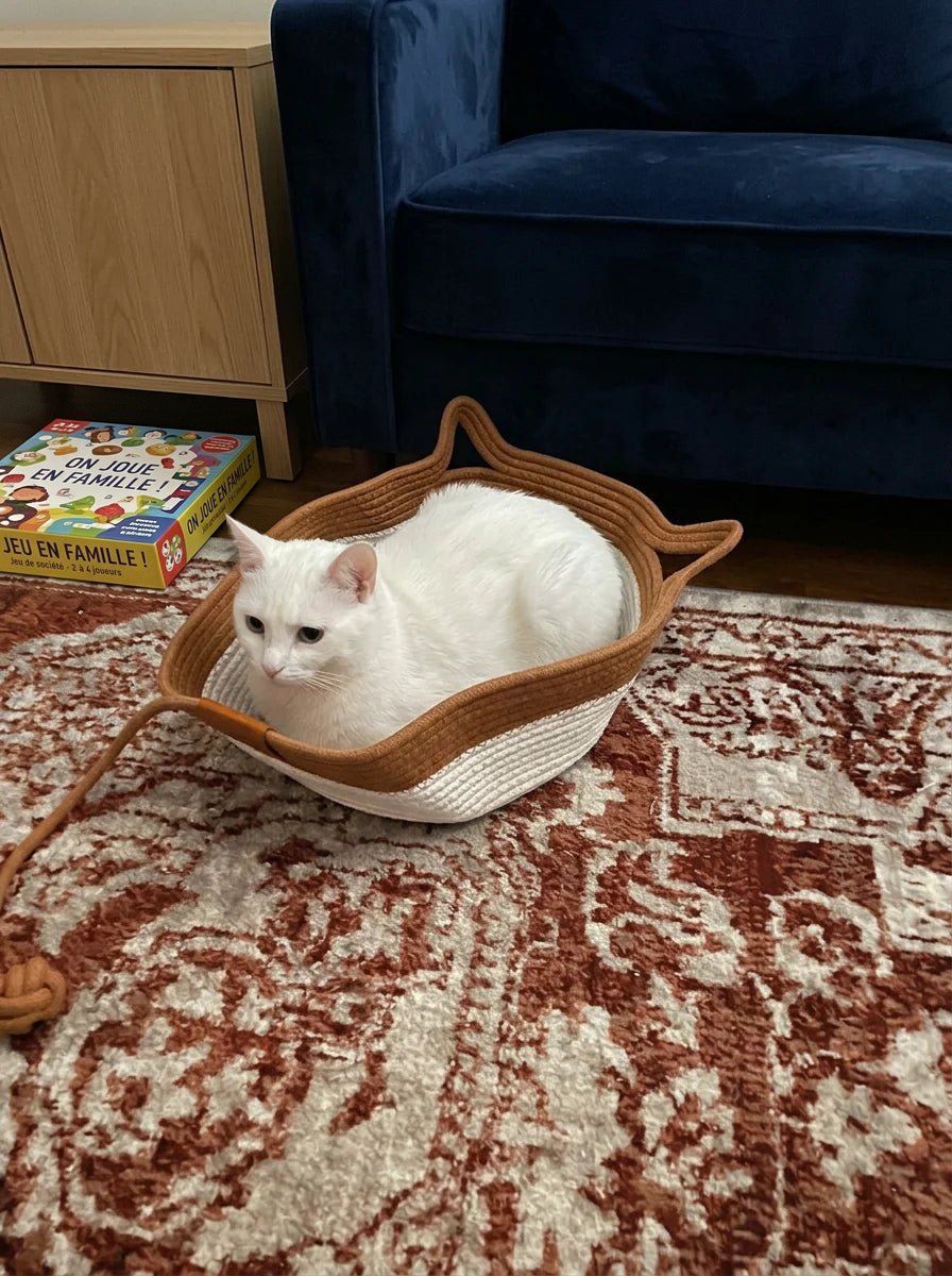 Chat heureux dans son panier Cordélia