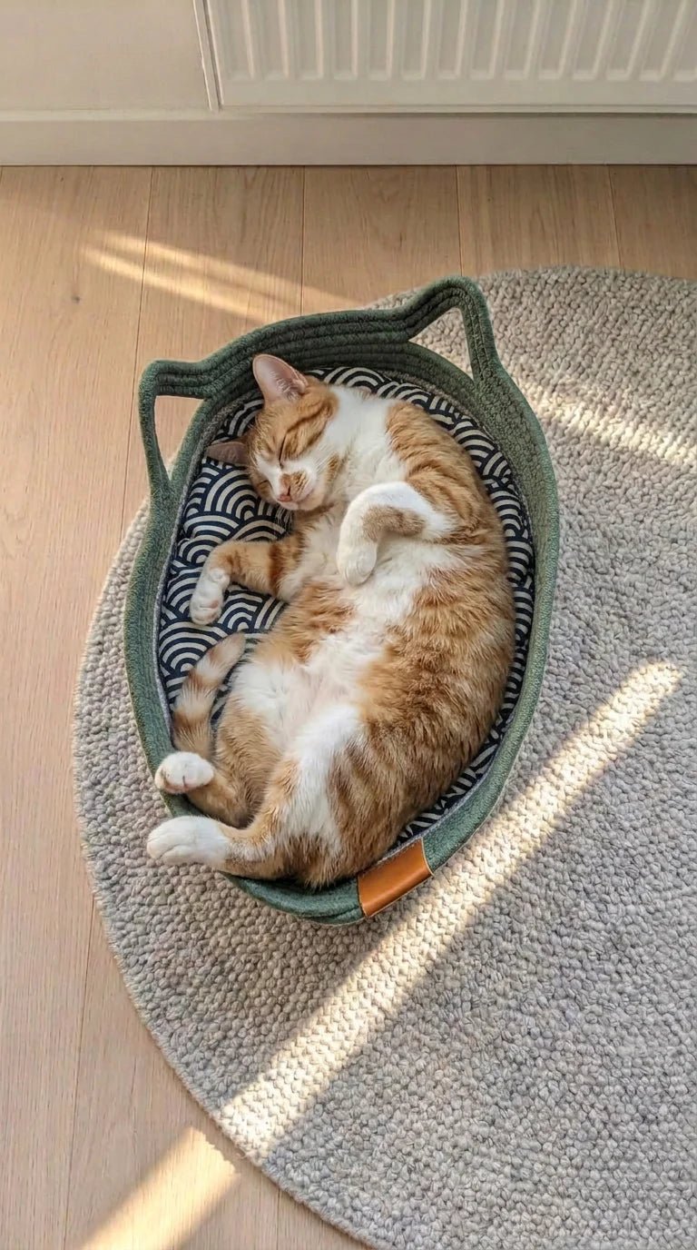Chat heureux dans son panier Cordélia