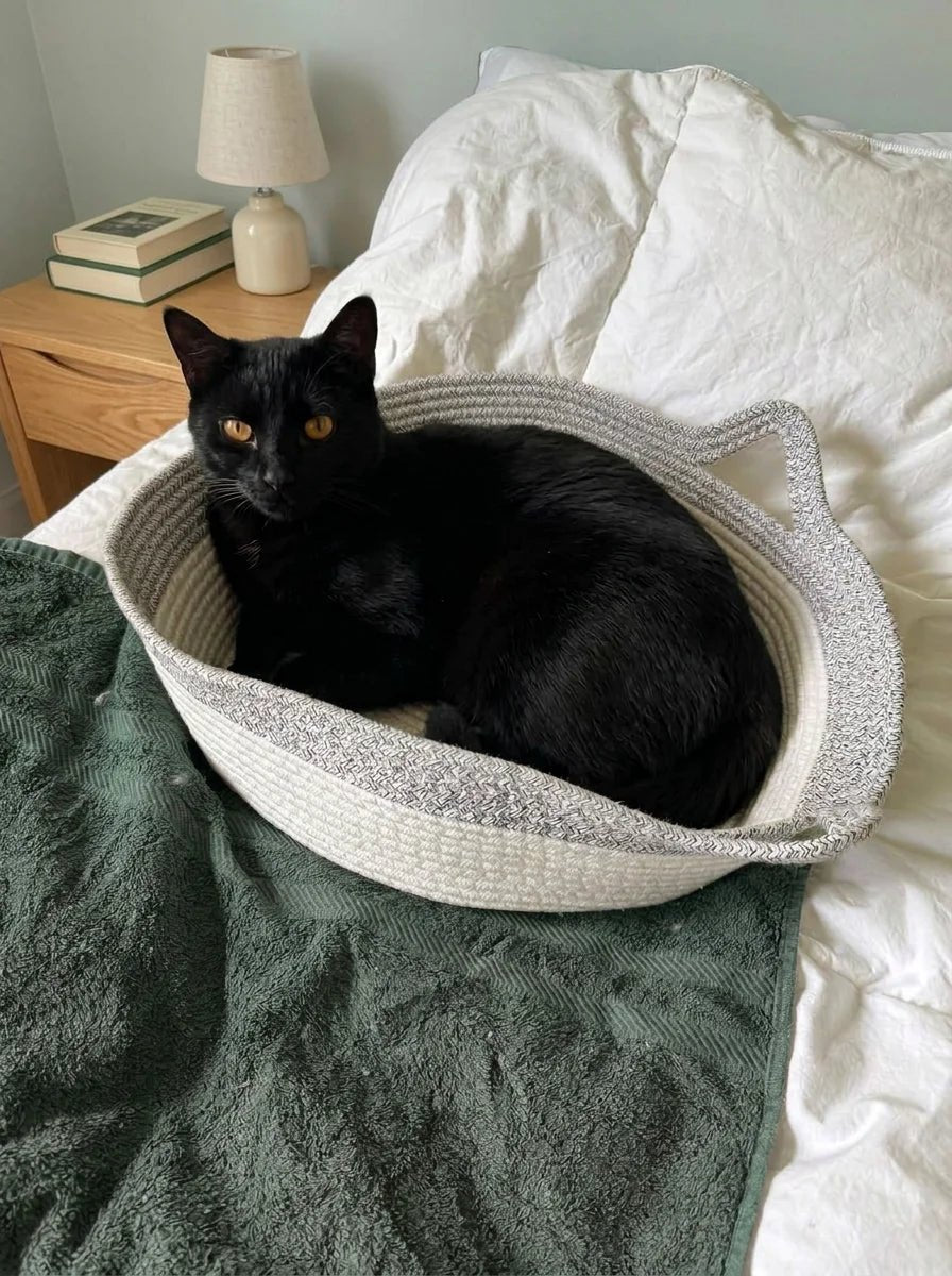 Chat heureux dans son panier Cordélia