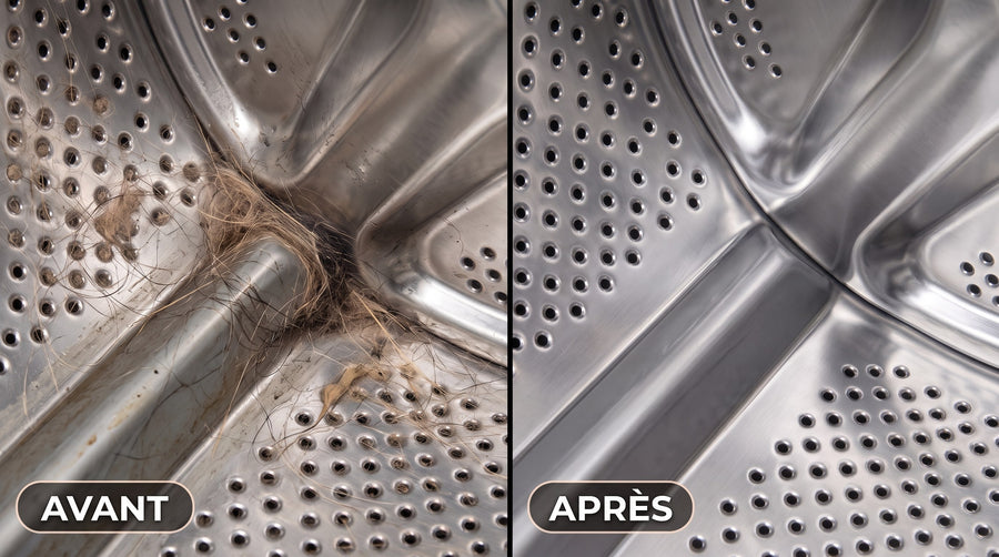 Poils d'animaux dans le lave-linge avant et après
