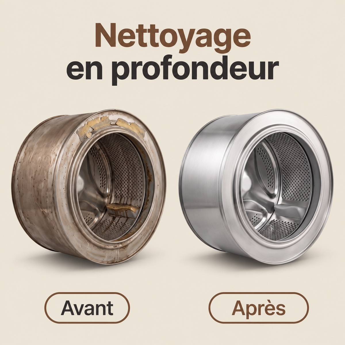 Tambour de lave-linge avant et après