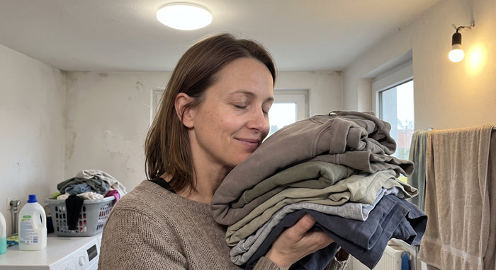 Cliente qui sent du linge fraîchement lavé