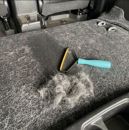 Enlève-poils sur un tapis de voiture