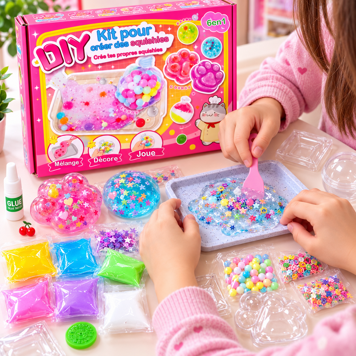 Enfant qui crée son squishy avec le kit Malaxo