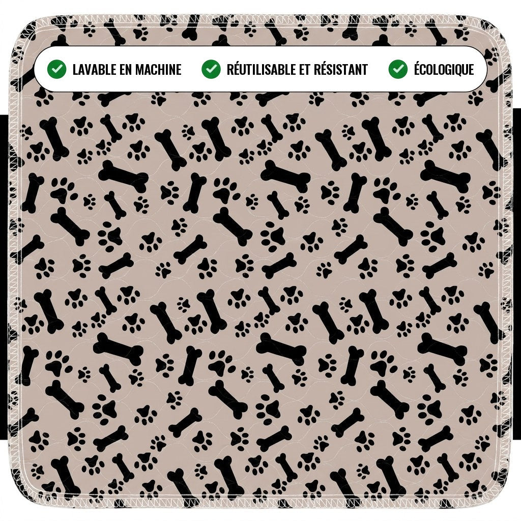 Tapis de propreté lavable Pattéa coloris Beige à motif os et pattes : lavable en machine, réutilisable et résistant, écologique