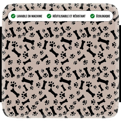 Tapis de propreté lavable Pattéa coloris Beige à motif os et pattes : lavable en machine, réutilisable et résistant, écologique