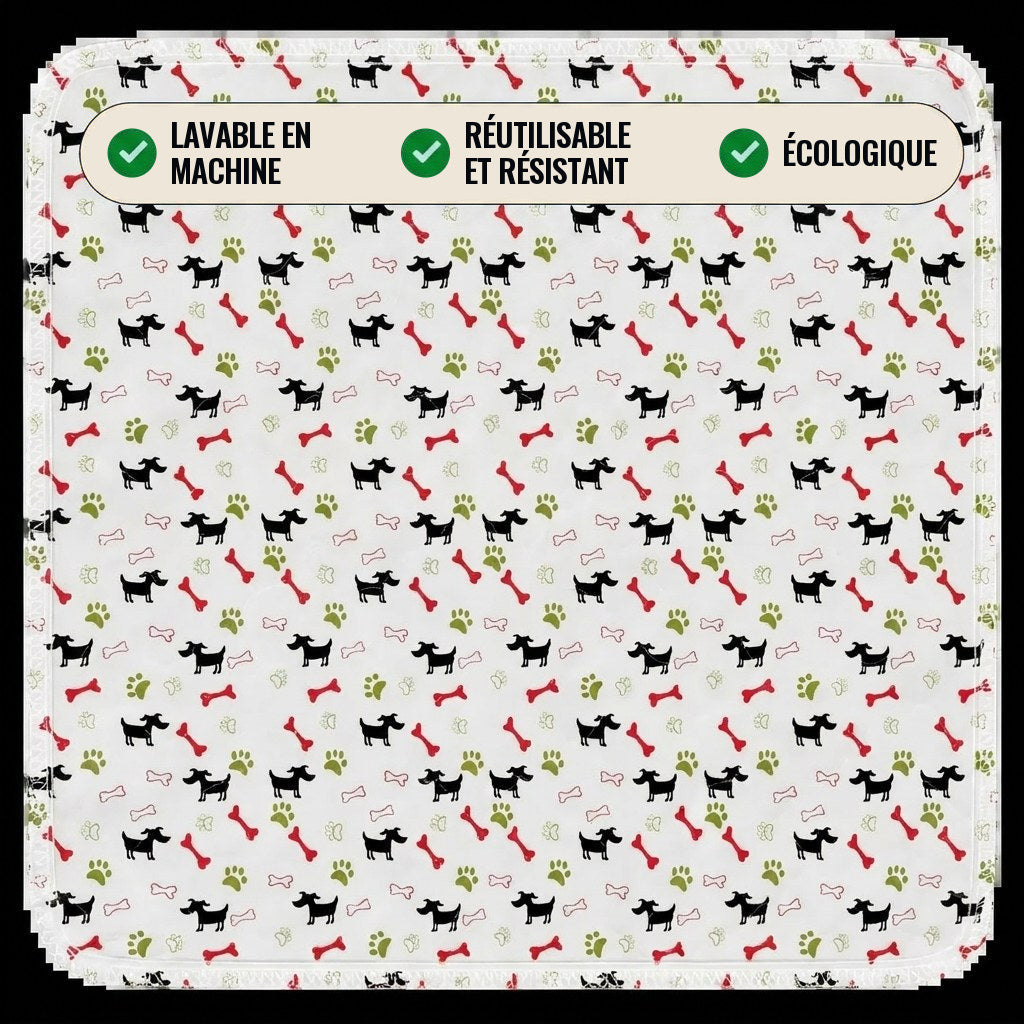 Tapis de propreté lavable Pattéa coloris Blanc à motif chiens et os : lavable en machine, réutilisable et résistant, écologique