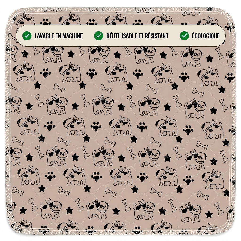 Tapis de propreté lavable Pattéa coloris Sable à motif chiots : lavable en machine, réutilisable et résistant, écologique