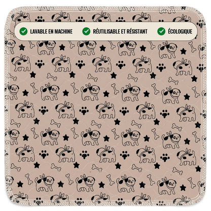 Tapis de propreté lavable Pattéa coloris Sable à motif chiots : lavable en machine, réutilisable et résistant, écologique