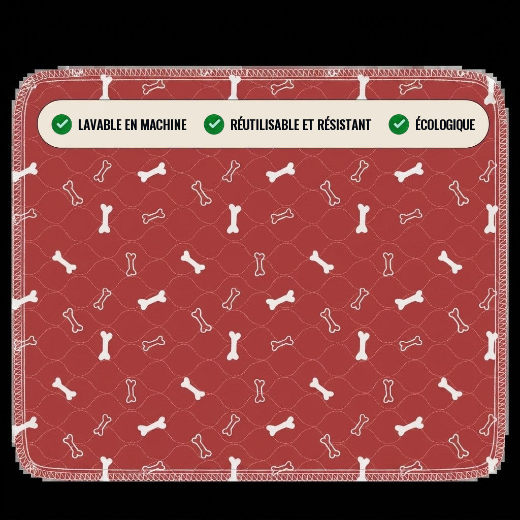 Tapis de propreté lavable Pattéa rouge à motif os : lavable en machine, réutilisable et résistant, écologique