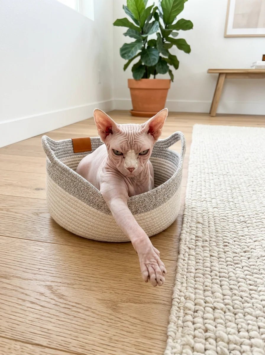 Chat heureux dans son panier Cordélia